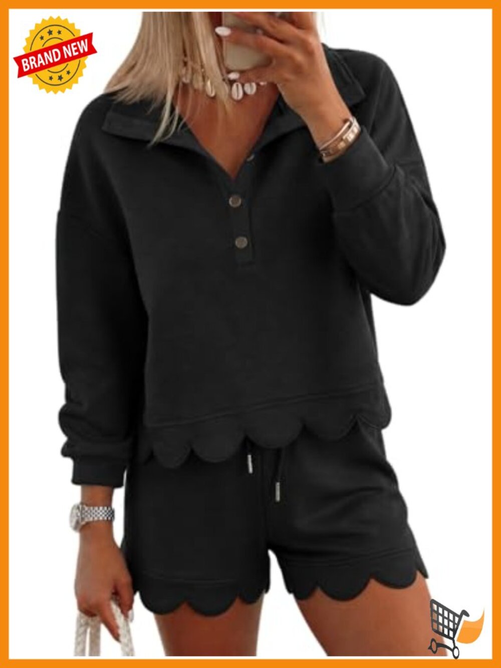 Fisoew Women's 2-Piece Sweatsuit Set with Long Sleeve Quarter Button Sweatshirt